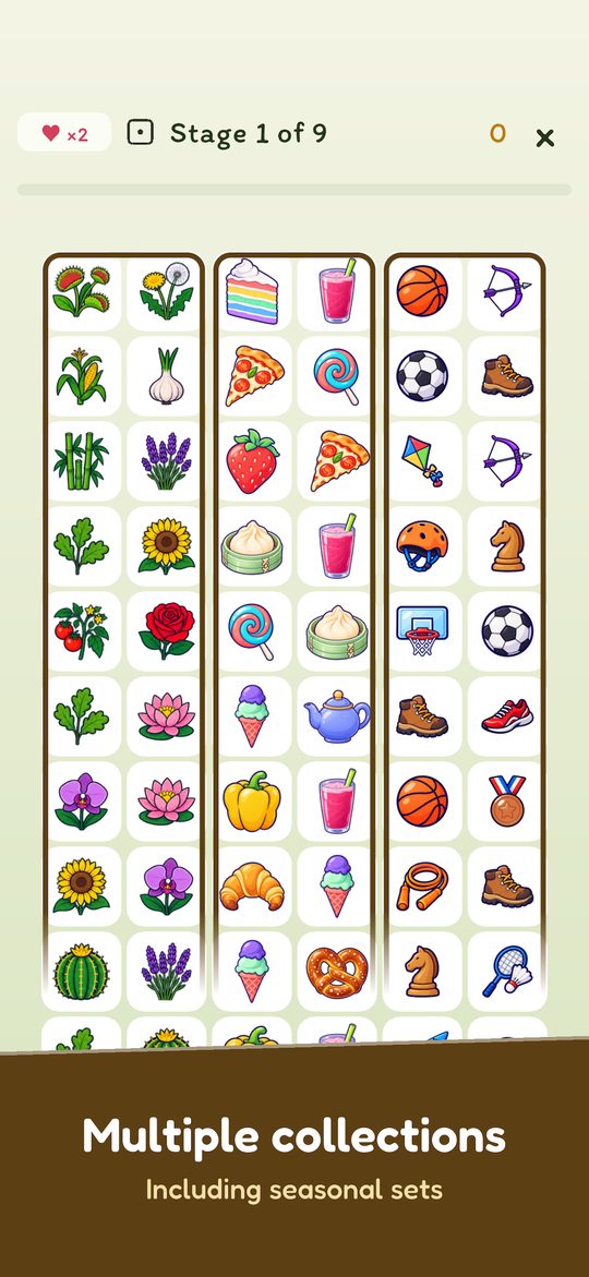 Multiple collections, including seasonal sets: plants, treats and sports.